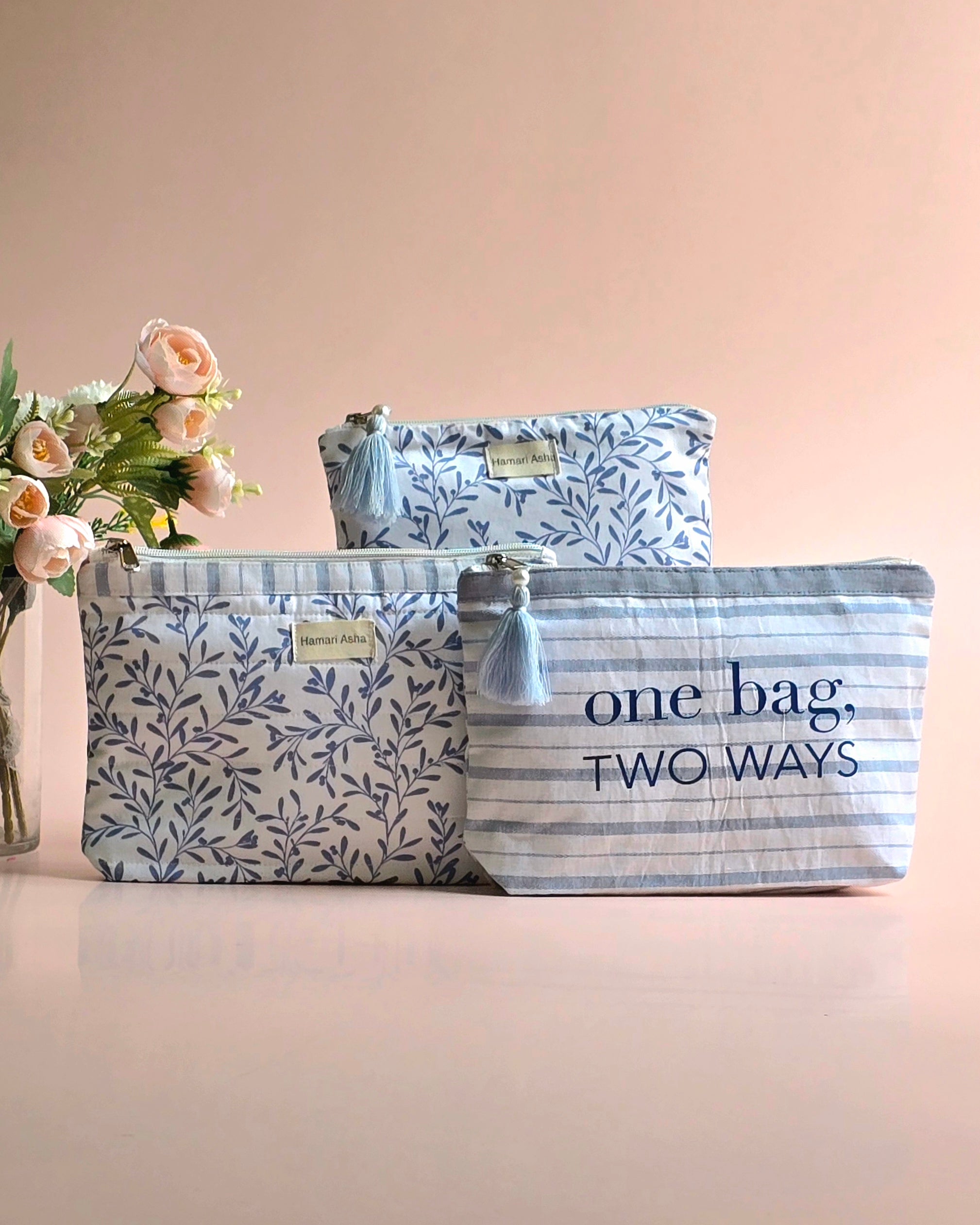 Blue Leaf Pouch Set